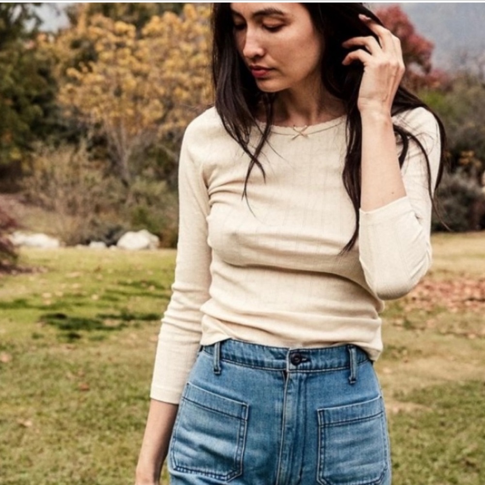 Doen Annie Pointelle 3/4 long sleeve. Ivory. S. SEE DESCRIPTION.